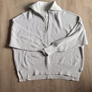 Aerie Light Gray Ribbed Zip-Up